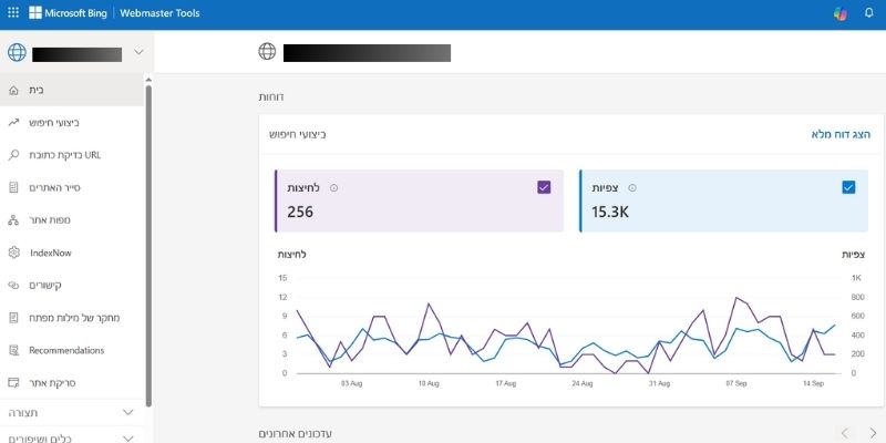 צילום מסך מתוך microsoft webmaster tool - קידום אתרים בבינג